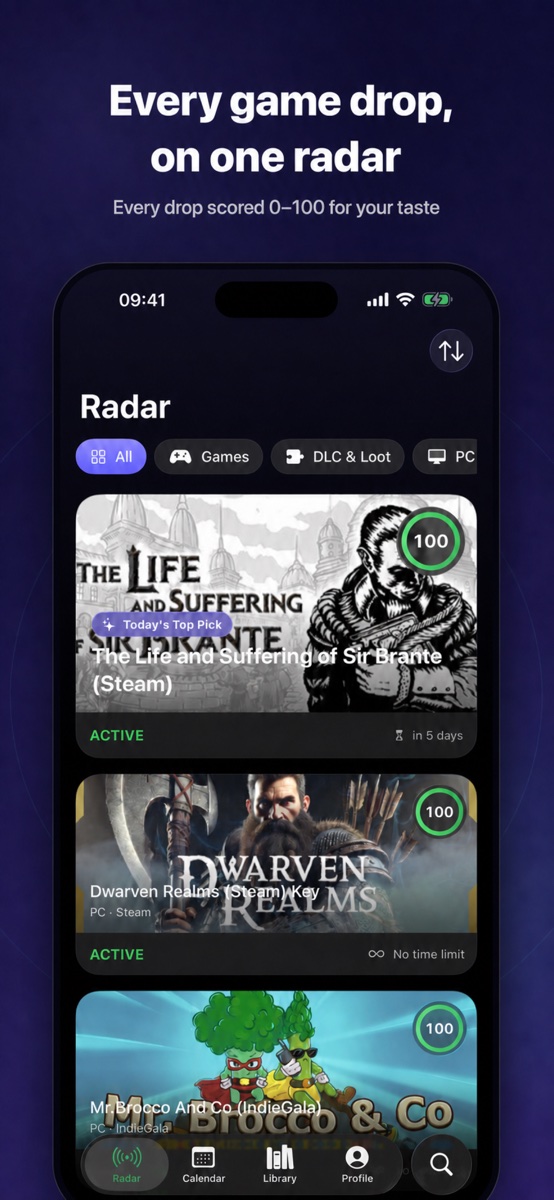 GameDropRadar personalized game drop radar