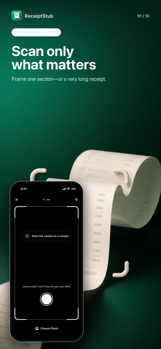 ReceiptStub receipt scanning screen